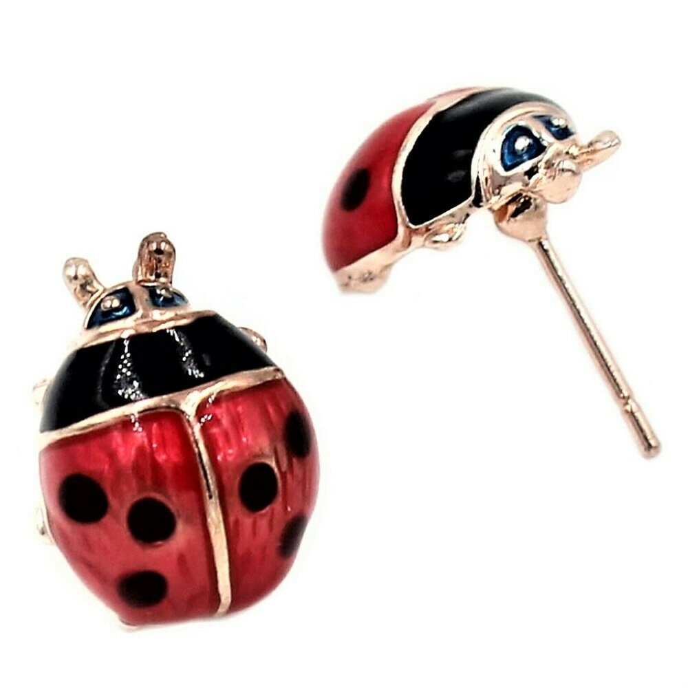 Dainty Red Enamel Ladybug Post Stud Earrings